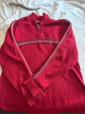 Red Half-Zip Sweater with Contrast Stripes